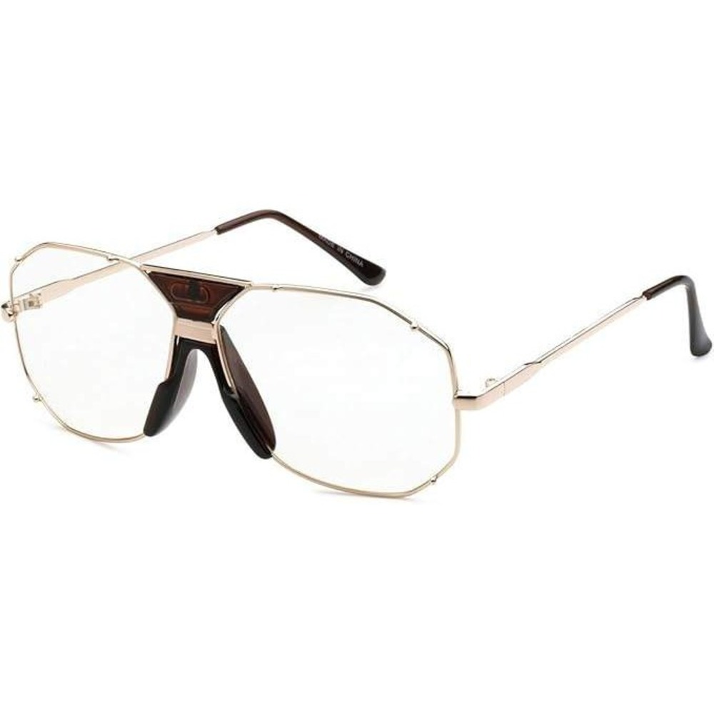 Vintage Glasses Octagon Frame Gold Tone Clear Lens Men Shades Metal Retro Trendy